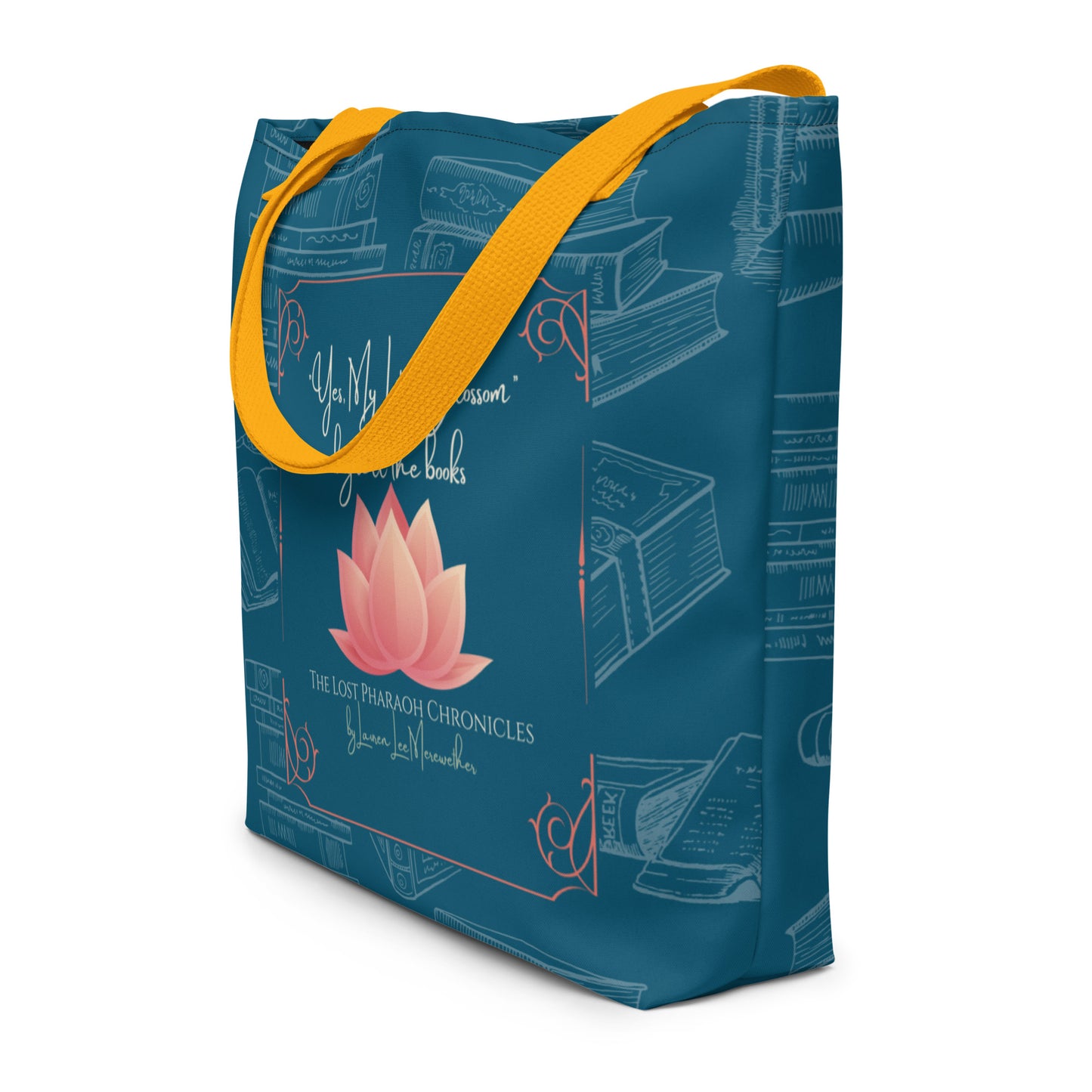 "Yes, My Lotus Blossom Buy all the Books" Large Tote Book Bag