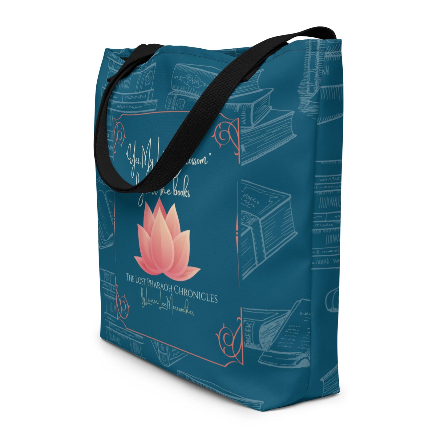 "Yes, My Lotus Blossom Buy all the Books" Large Tote Book Bag