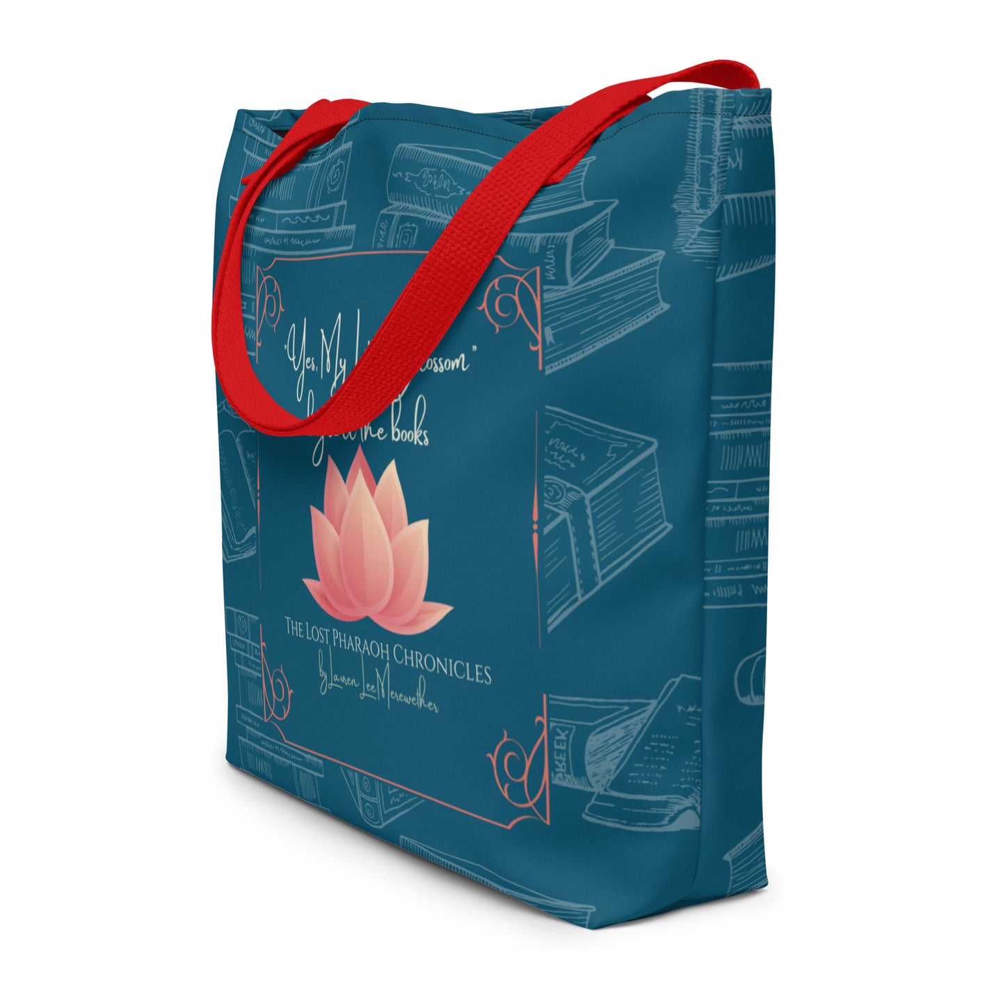 "Yes, My Lotus Blossom Buy all the Books" Large Tote Book Bag